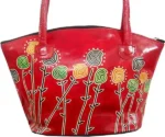Craftsofindia® Red Shantiniketan Leather Small Shoulder Bag with Floral Design