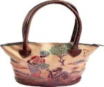 Pure Leather Boho Hand-Bag from Shantiniketan Kolkata, Hand-Carved and Hand-Painted with Non-Toxic