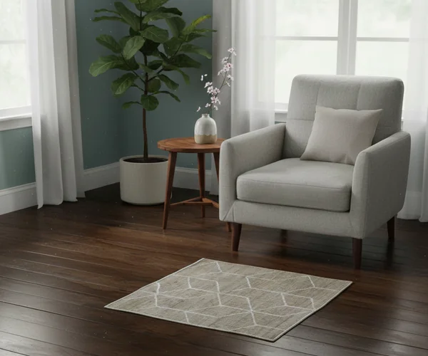 Handwoven Jute Rug with Tufted Cotton Geometric Pattern