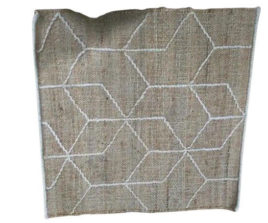 Handwoven Jute Rug with Tufted Cotton Geometric Pattern