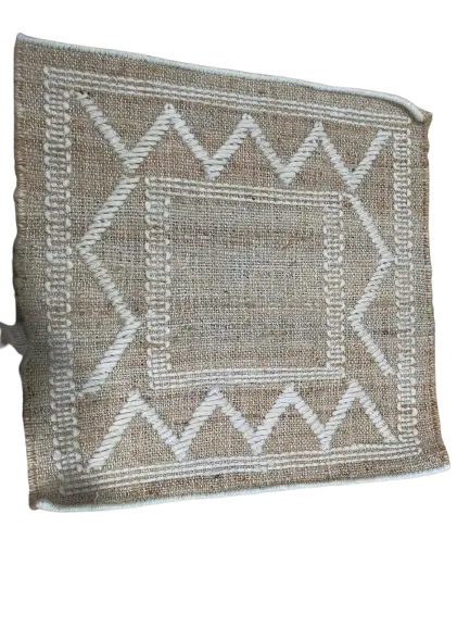 The Artisan Choice: Hand-Embroidered Natural Jute Geometric Rug - Image 2