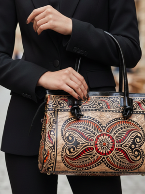 Crafts of India Exclusive Batik Design Ethnic Hand Made Shantiniketan Leather Bag