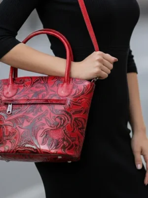 ZINTLeathers Genuine Leather Shantiniketan Women s Boho Style Shoulder Bag with Floral Print