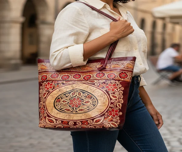 ZINTLeathers Women's Leather Shantiniketan Batik Designed Bag