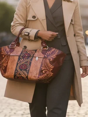 Exotic India Shantiniketan Handbag from Kolkata with Floral Print - Multi Color