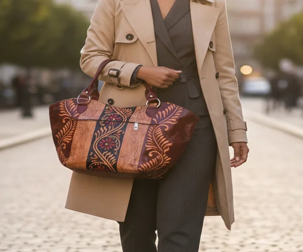 Exotic India Shantiniketan Handbag from Kolkata with Floral Print - Multi Color