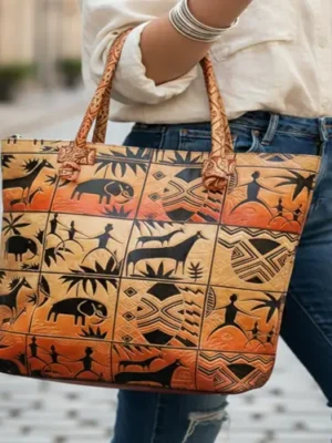Exclusive Jungle Forest Design Ethnic Hand Embossed Shantiniketan Leather Bag