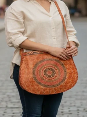 ZINTLeathers Mandala Design Women s Genuine Leather Shantiniketan Crossbody Handbag