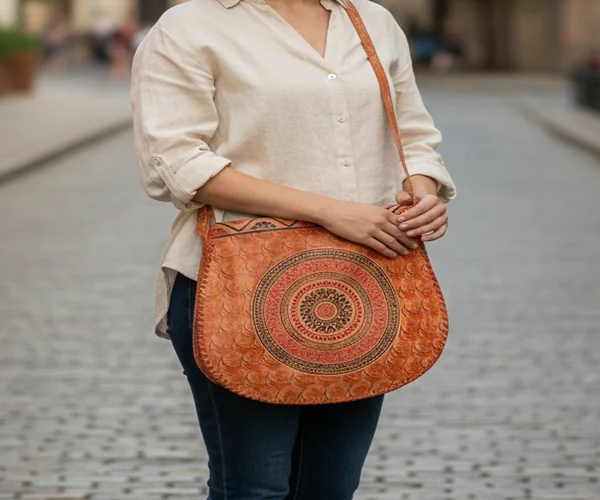 ZINTLeathers Mandala Design Women s Genuine Leather Shantiniketan Crossbody Handbag