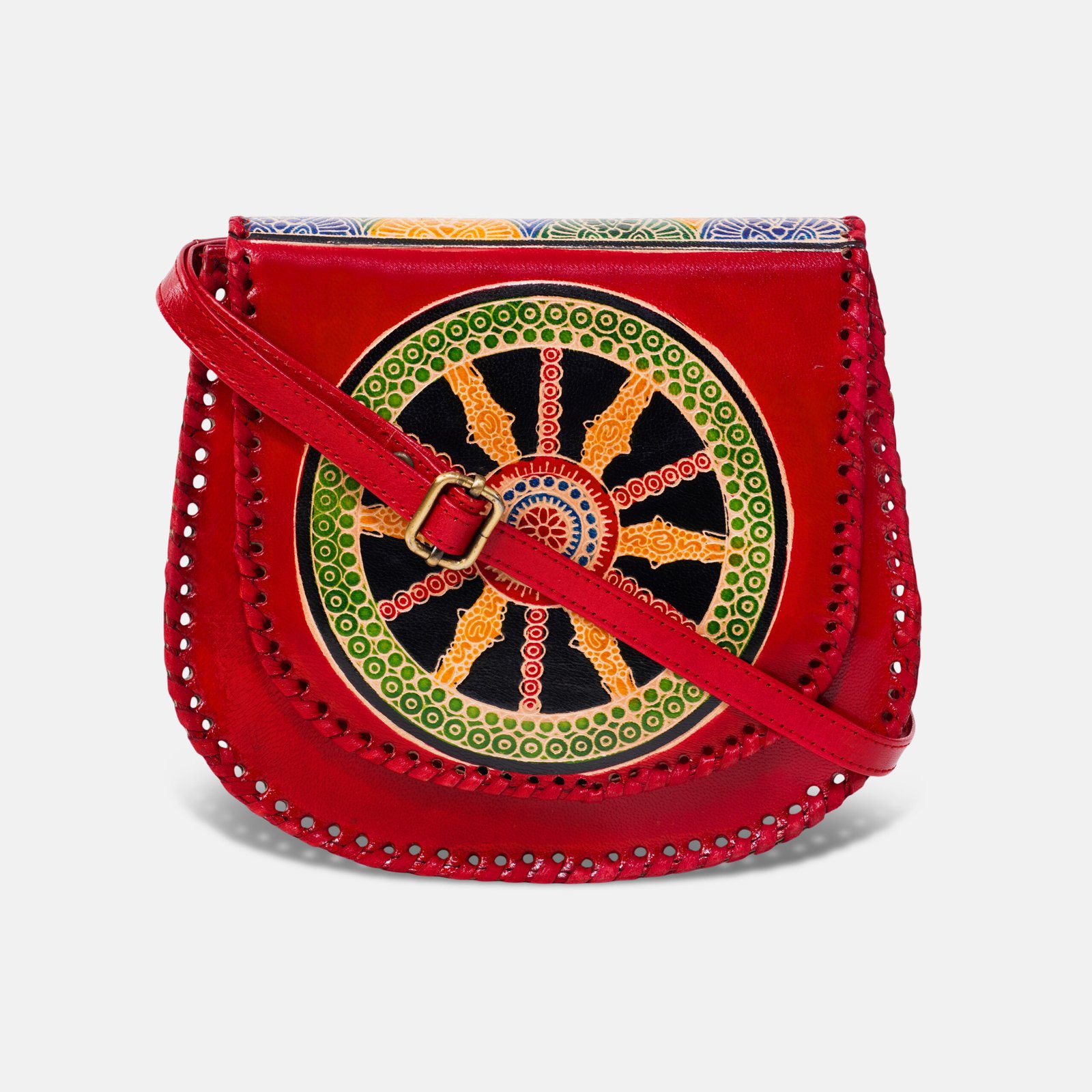 Genuine Shantiniketan leather traditional cross body handstitched sling bag for women - Image 5