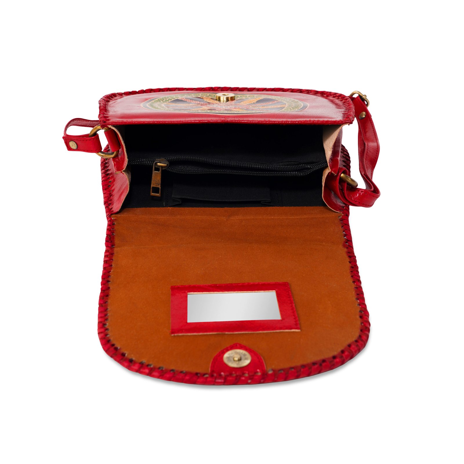 Genuine Shantiniketan leather traditional cross body handstitched sling bag for women - Image 4