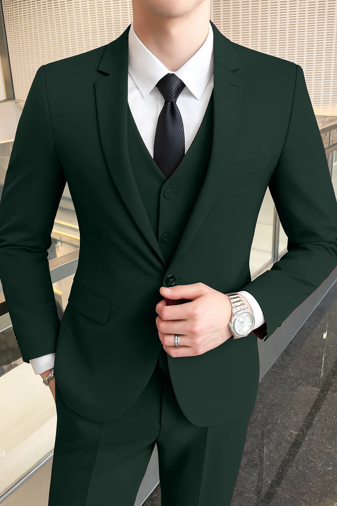 Hide Niche 3 Piece Solid Men Suit - Image 2