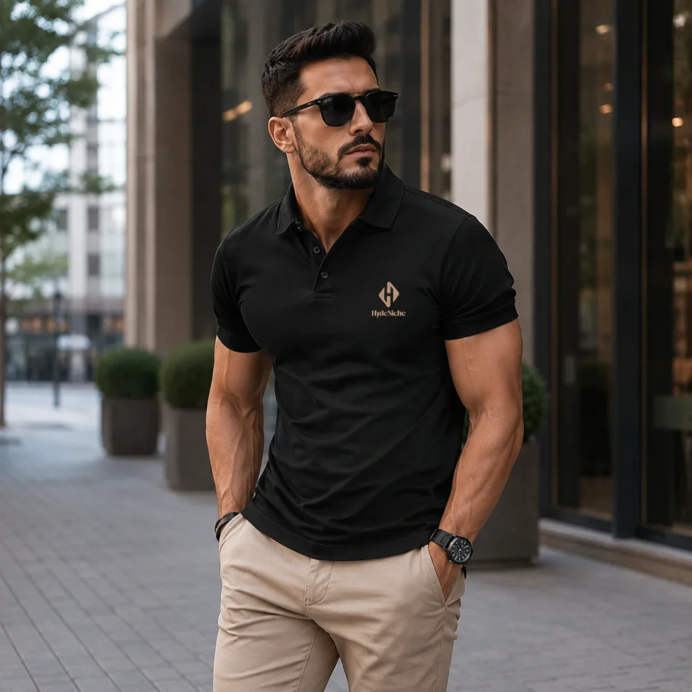 Classic Solid Black Polo Neck T-Shirt for Men