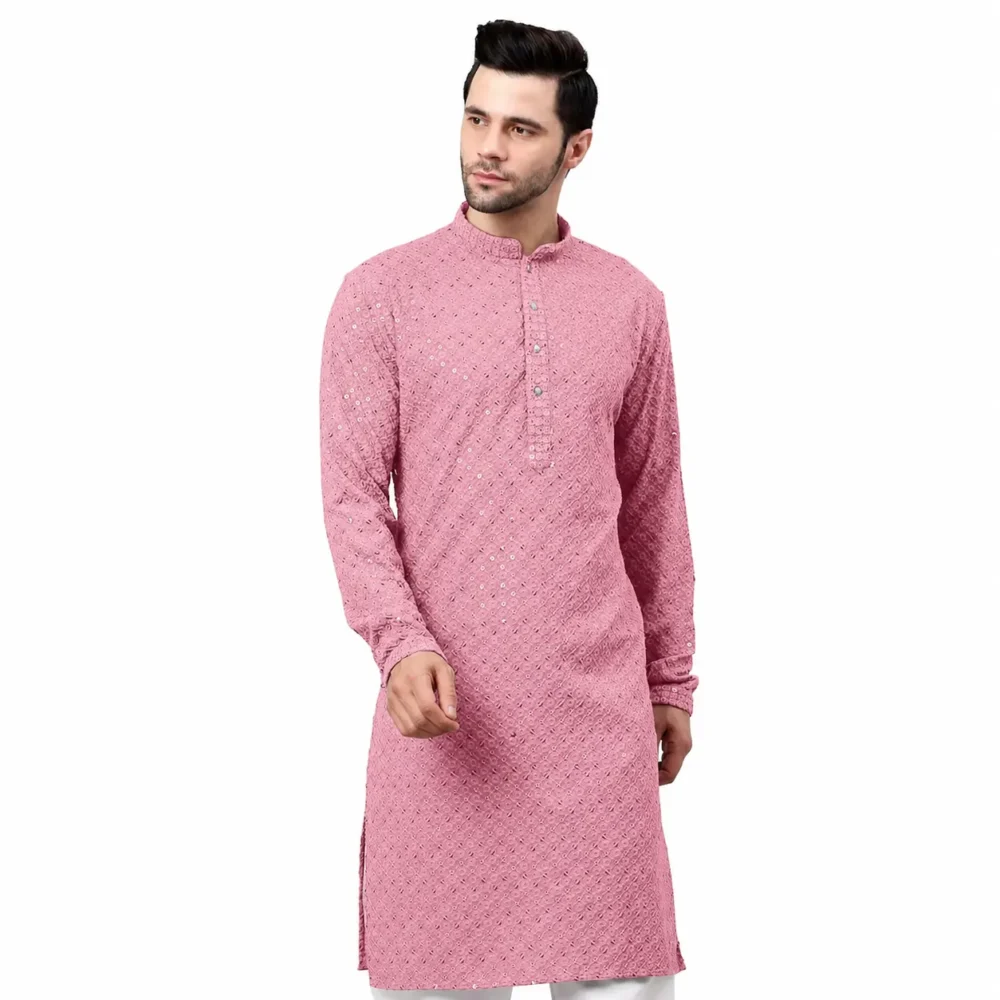 Designer Pink Sequin Work Kurta for Men