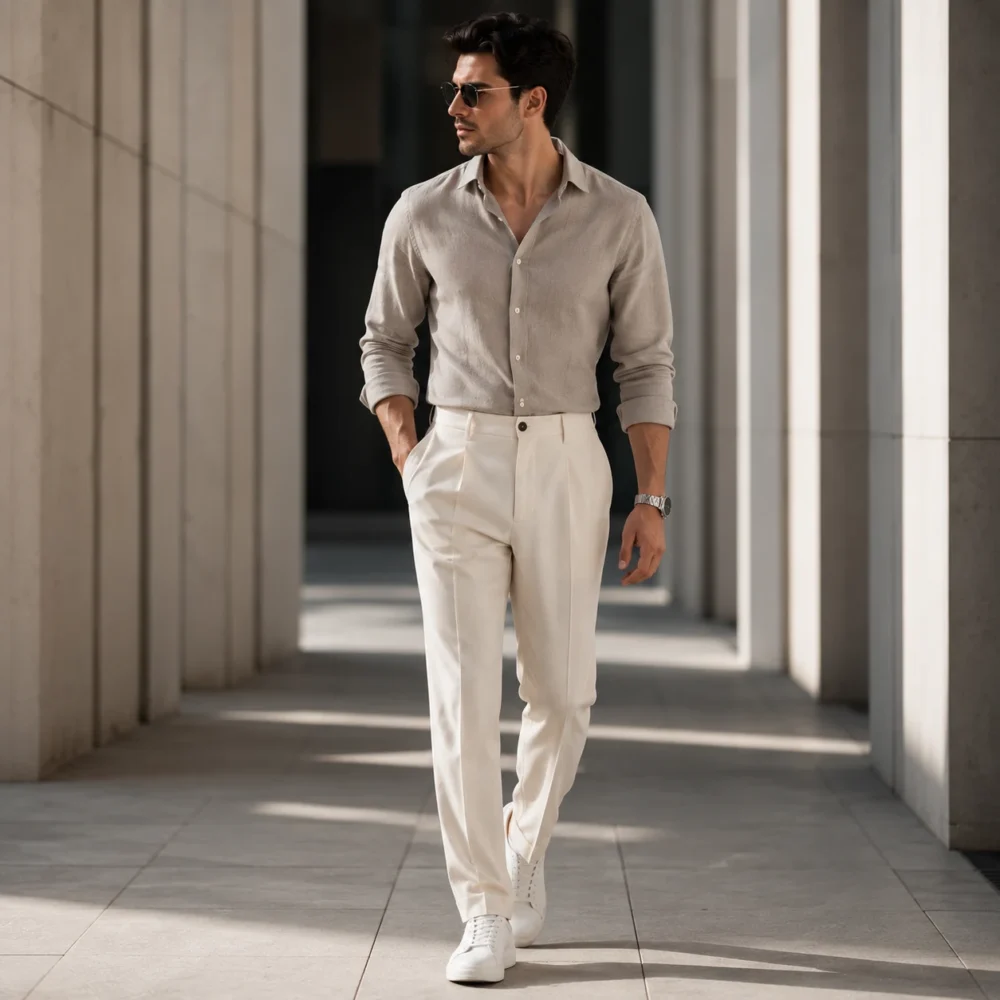 Men’s Cream Straight Fit Formal Trousers