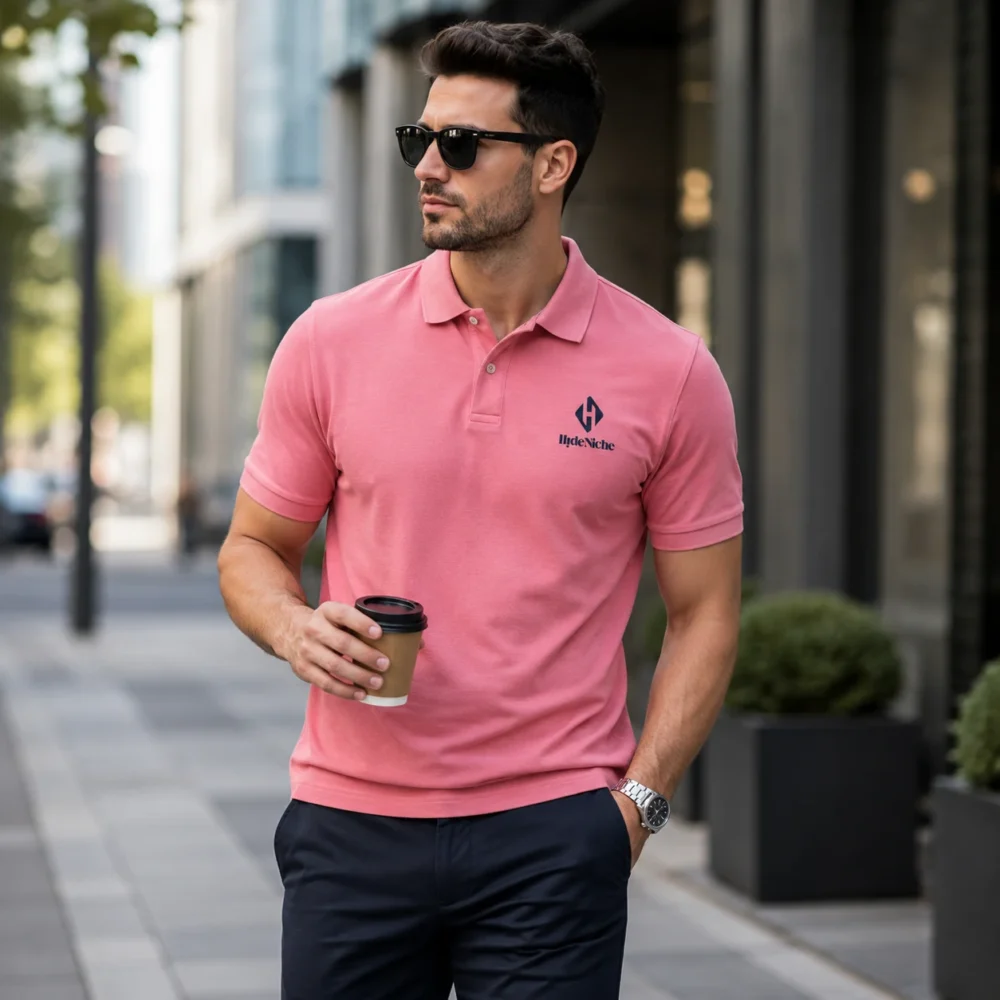 Premium Casual Pink Polo Neck T-Shirt for Men